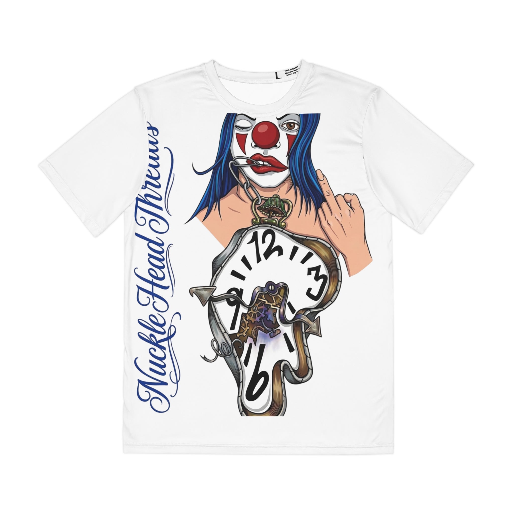 Clown Clock Graphic Tee — "KnuckleHead Threw" Men’s Polyester Shirt