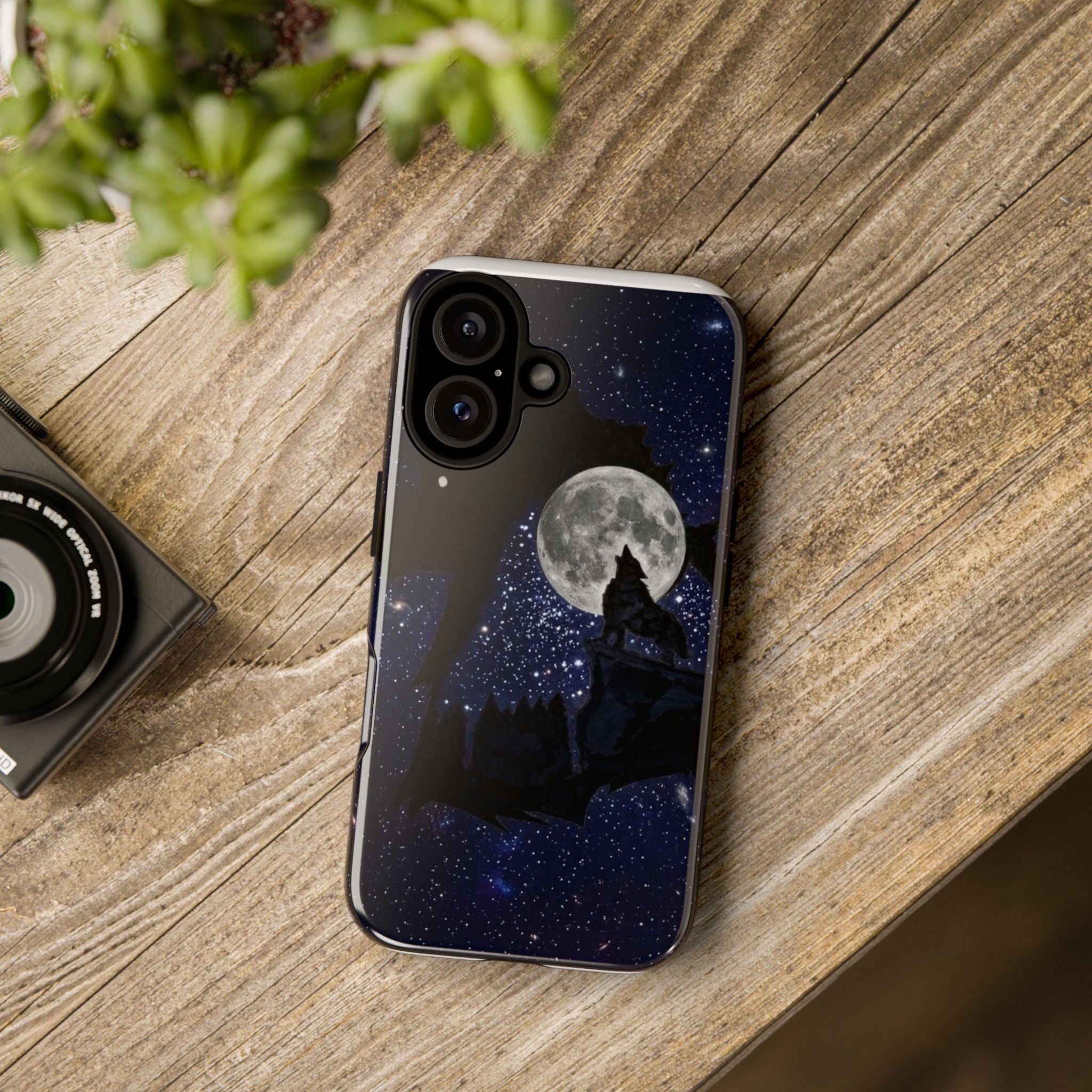 Wolf Moon Phone Case — Starry Night Silhouette iPhone Cover